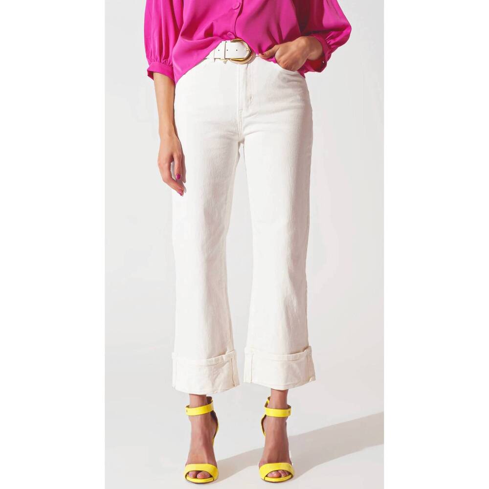 NEW Q2 straight leg cropped hem jeans in white